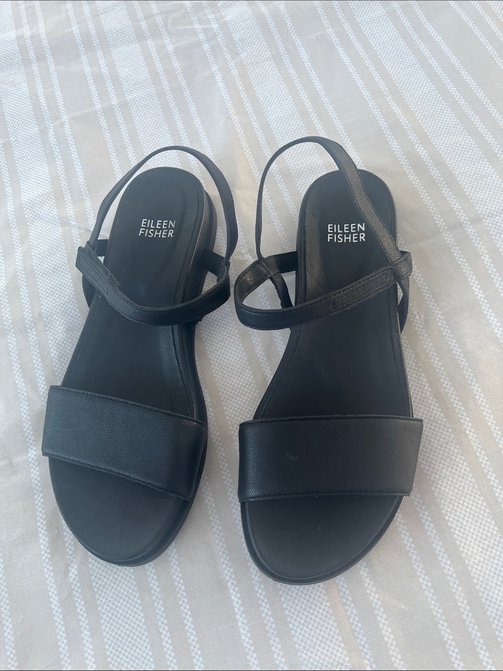 Eileen Fisher Black Leather Strappy Slide Sandals size 7